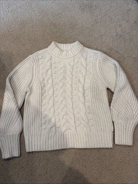 Oversized Cream Crewneck Cable Knit Women's Sweater